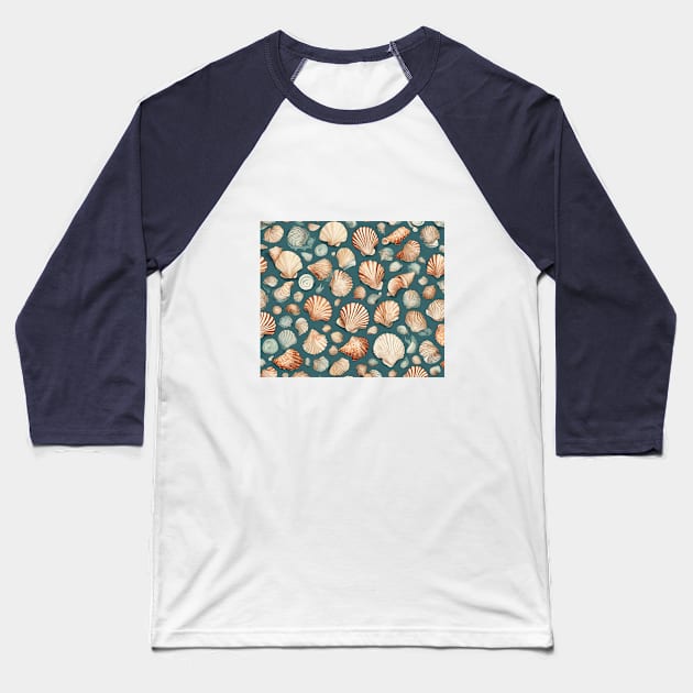 Retro Seashell Pattern Baseball T-Shirt by nancy.hajjar@yahoo.com